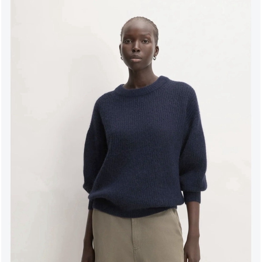 Everlane The Cocoon Alpaca Crew Neck Sweater Wool Blend Warm Navy Women Size XL